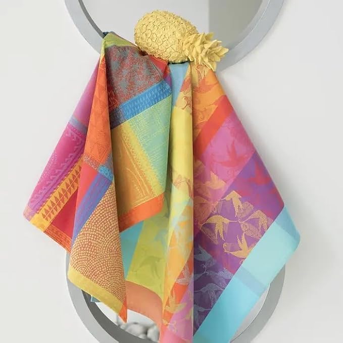 Garnier Thiebaut Mille Colibris Tor Antilles (One Thousand Hummingbirds) French Kitchen Towel 22"x30", Cotton, Jacquard