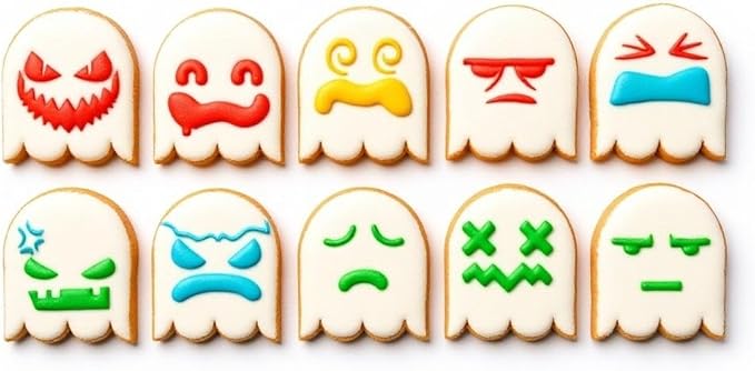 Halloween Ghost Faces Cookie Cutter and Stencil Set Bundle Kit PYO Cookies Paint Your Own Diy Bakery Fondant Sugar Happy Birthday Wedding Baby Candle Kids Painting Coloring Pages Comb (Ghost Faces)
