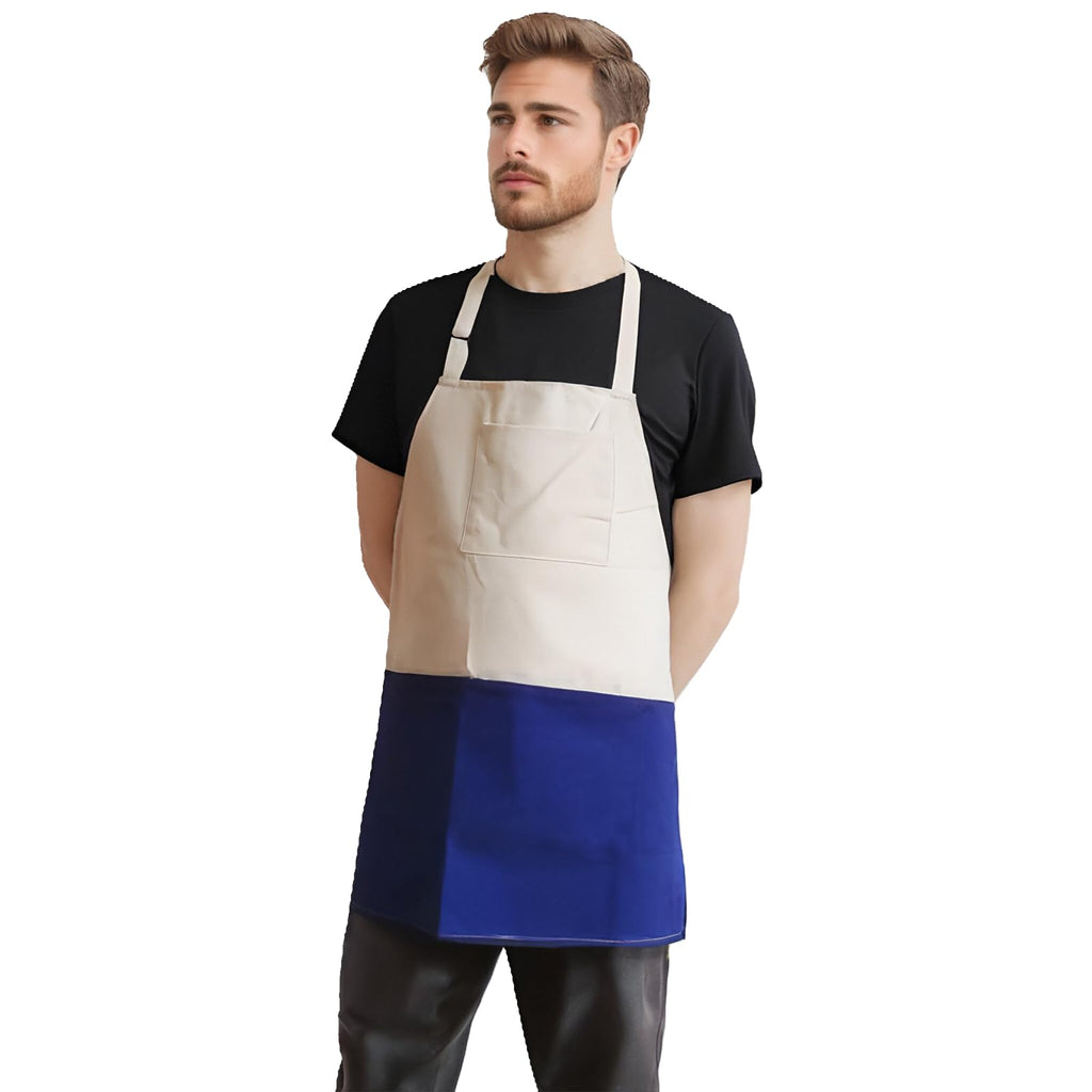 Alex Virtue Chef Apron Unisex Two-Tone Professional Kitchen Bib Apron with 2 Pockets Cooking, Grilling, and Baking Gift