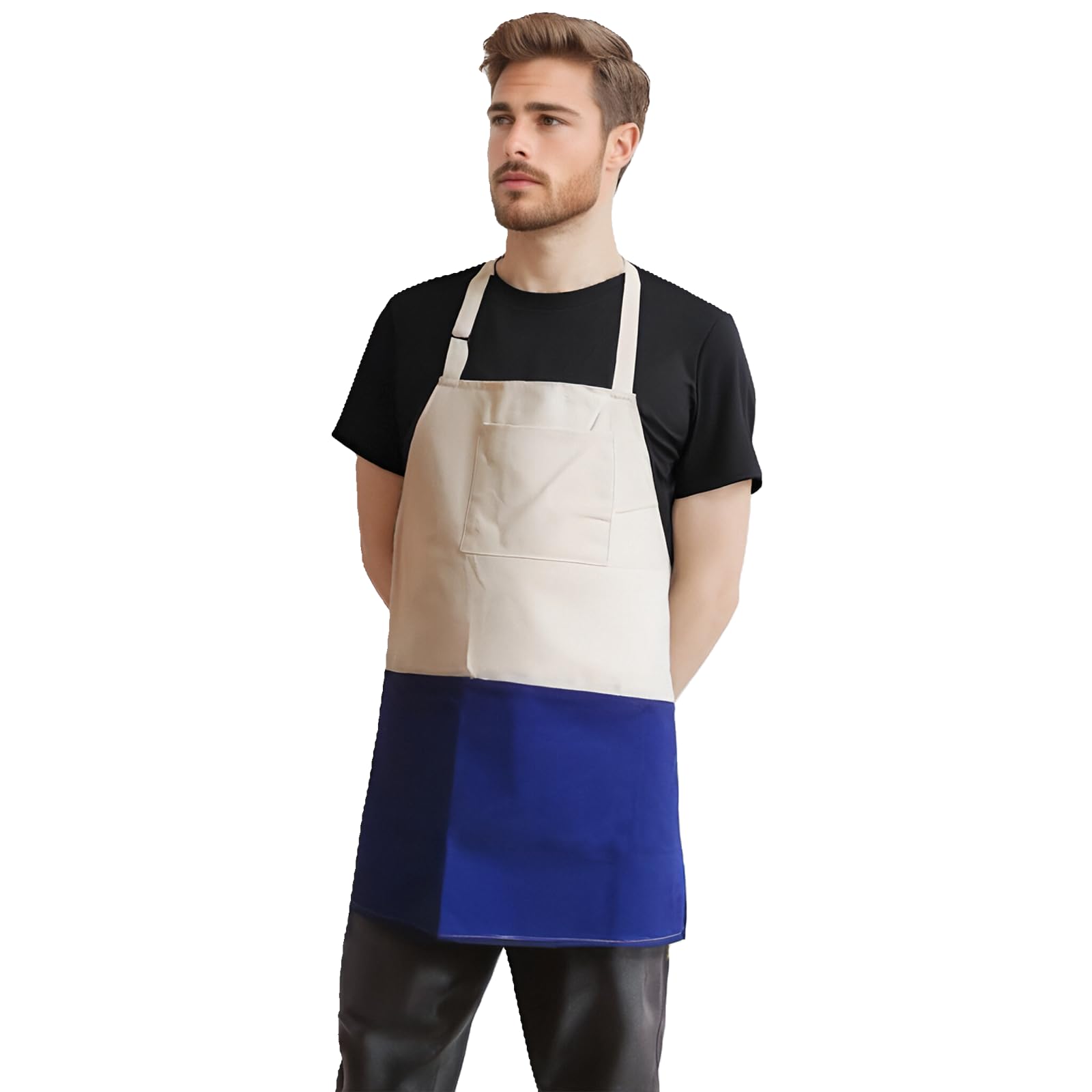 Alex Virtue Chef Apron Unisex Two-Tone Professional Kitchen Bib Apron with 2 Pockets Cooking, Grilling, and Baking Gift