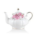 Sweejar Ceramic Teapot with Infuser, Floral Relief Gold Rimmed Teapot, 29 OZ Porcelain Tea Pot for Blooming and Loose Tea, Coffee...(Flower)