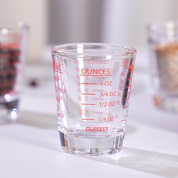 2 Pack Shot Glasses Measuring Cup,Espresso Shot Glass with 4 Kind of Scale (OZ/ML/TSP/TBSP),Dishwasher Safe,Perfect for Coffee,Cocktails and Kitchen Use (Red)