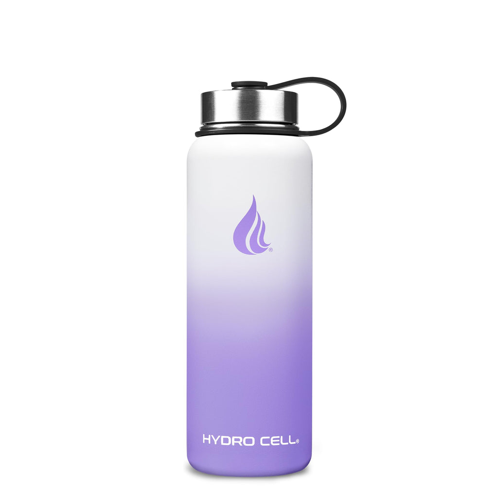 HYDRO CELL Stainless Steel Insulated Water Bottle with Straw - For Cold & Hot Drinks - Metal Vacuum Flask with Screw Cap and Modern Leakproof Sport Thermos for Adults (Lavender/White 40oz)