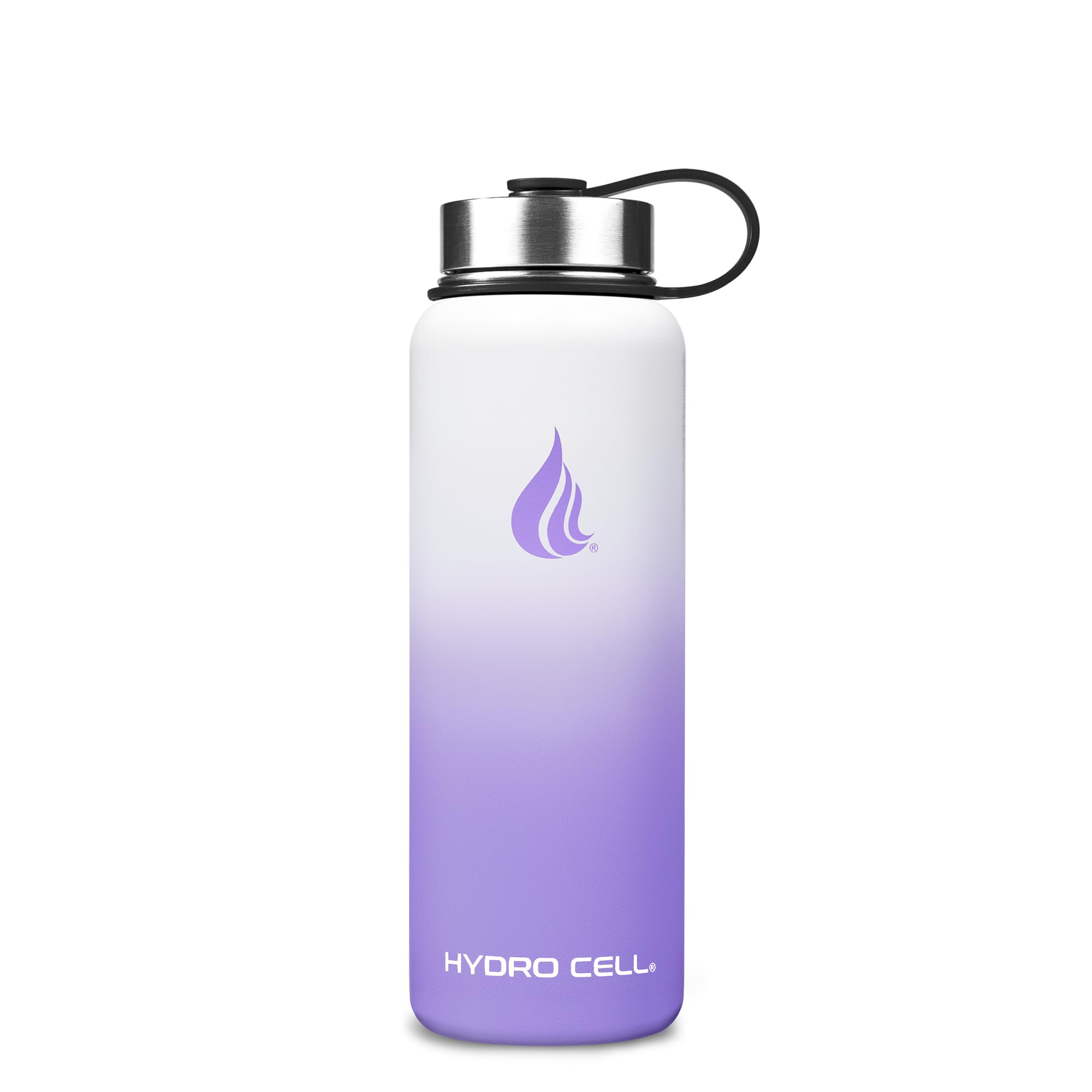 HYDRO CELL Stainless Steel Insulated Water Bottle with Straw - For Cold & Hot Drinks - Metal Vacuum Flask with Screw Cap and Modern Leakproof Sport Thermos for Adults (Lavender/White 40oz)