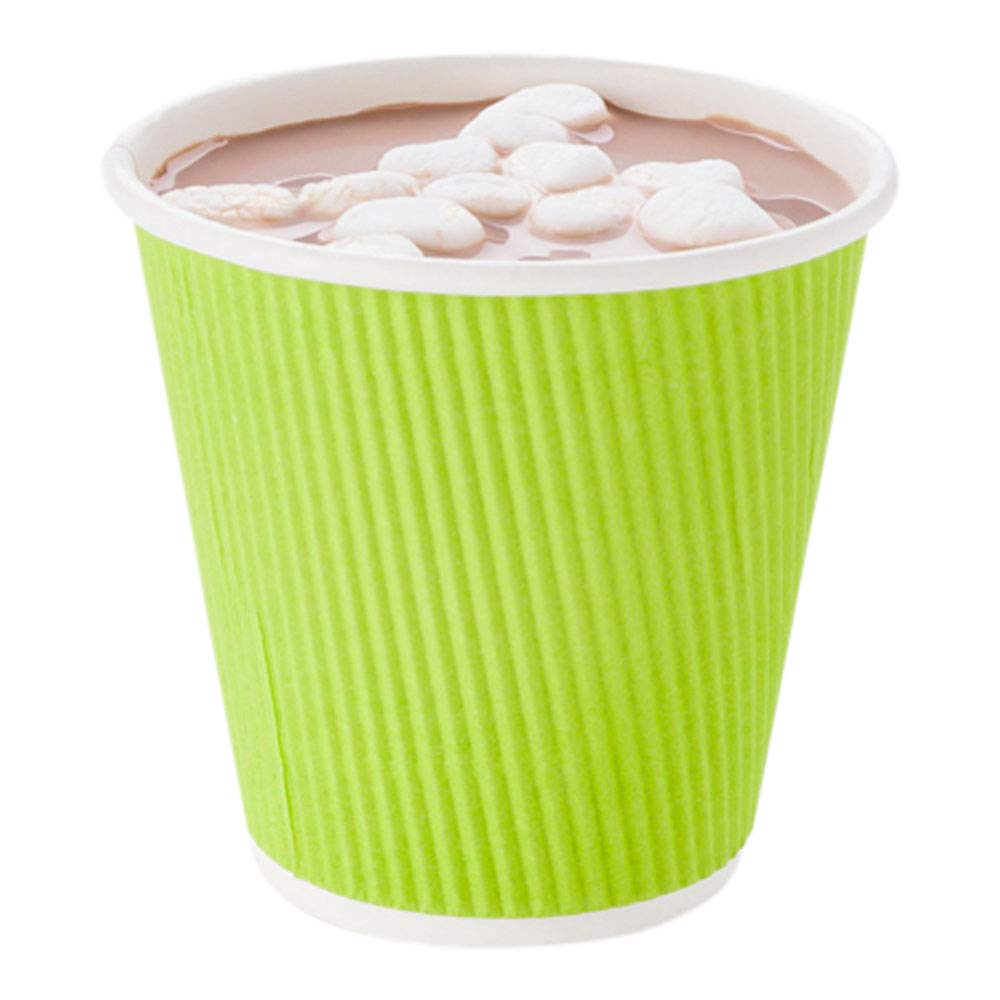 Restaurantware Ripple Wall Coffee Cups 25 Count 8 Ounce Insulated Eco Green Paper Cups, Rolled Rim Spill-Resistant Disposable Paper Non-Slip for Coffee, Beverages