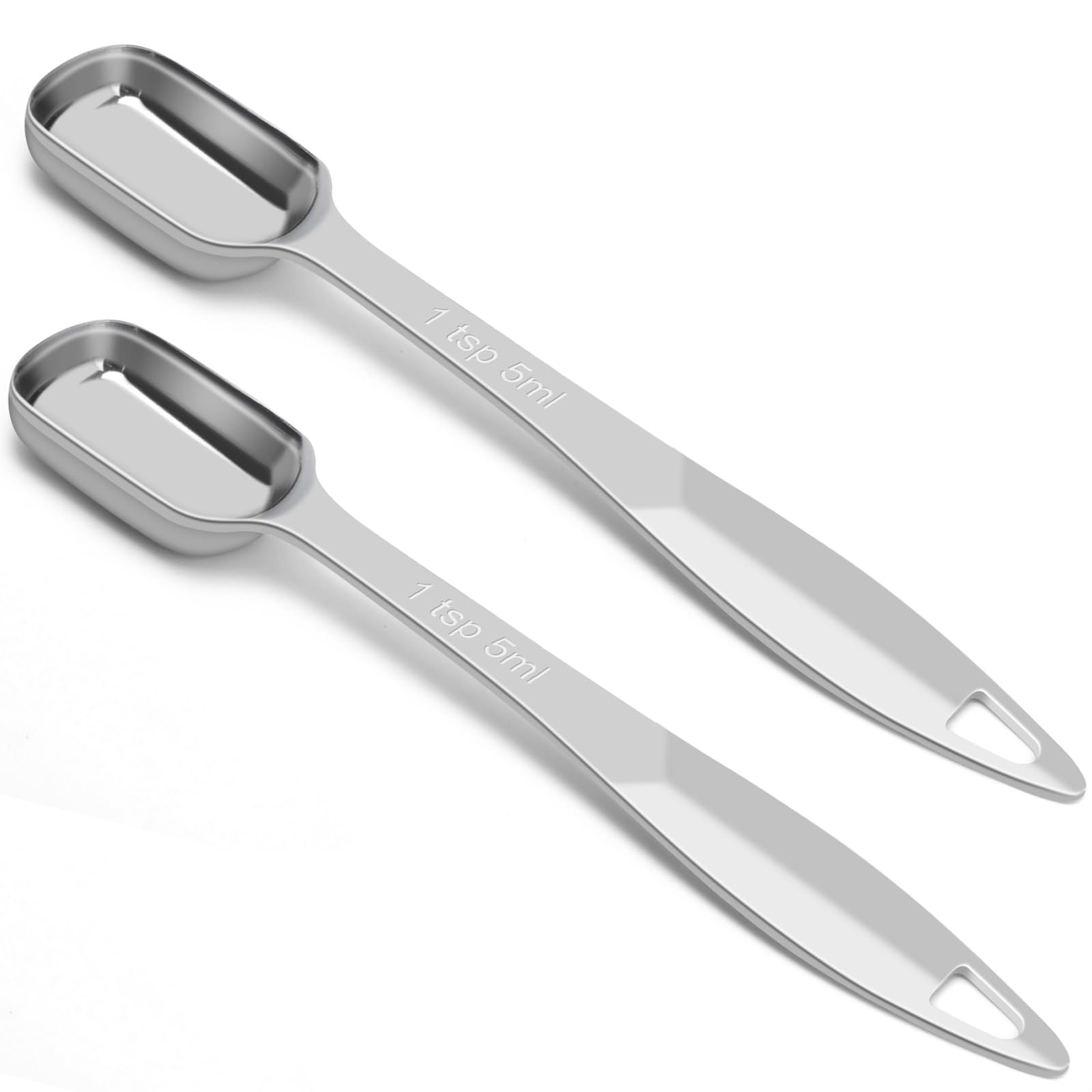 2 Pcs 1 Teaspoon(5 mL | 1 Tsp | 1/3 Tbsp | 5 cc | 1/6 oz) Stainless Steel Single Measuring Spoon, Long Handle Metal Measuring Spoon, Kitchen Gadgets for Cooking & Baking