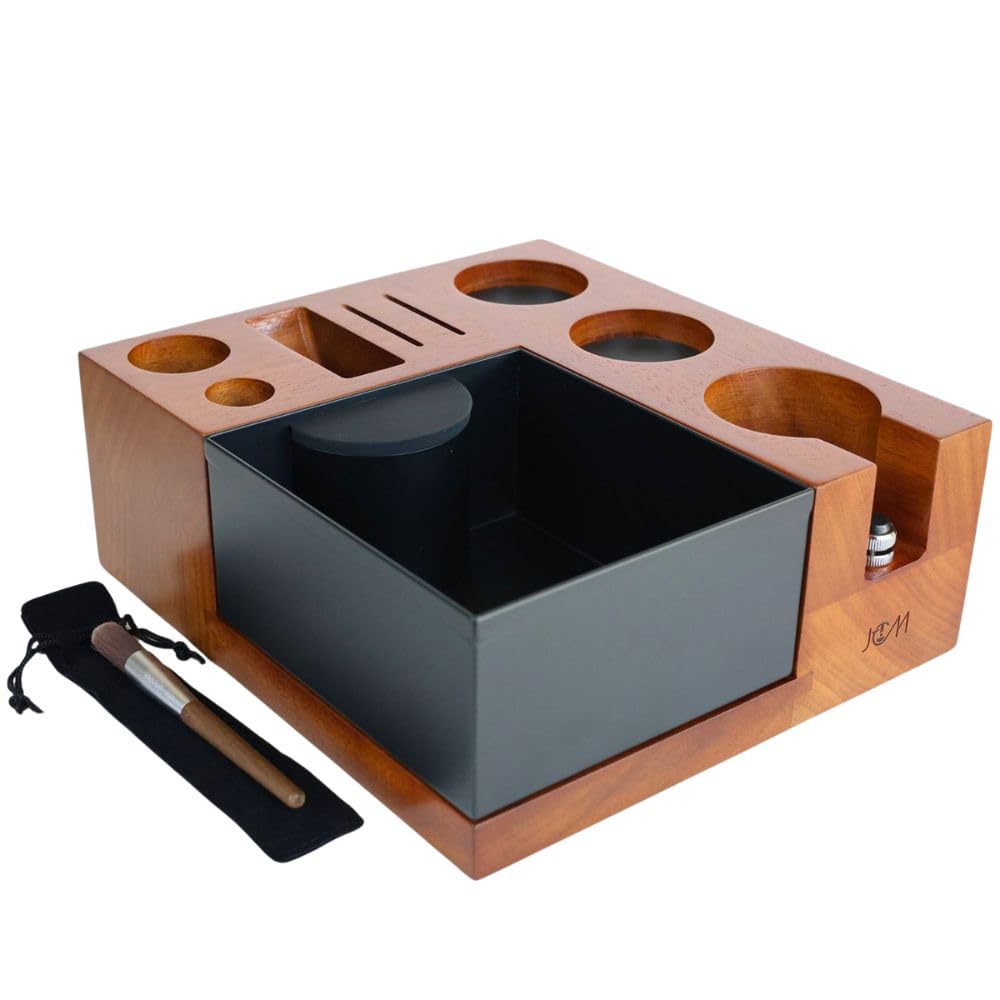 Espresso Knock Box & Tamping Station - Coffee Organizer Box for 58mm Tamper, Distributor, Dosing Funnel, Portafilter & Puck Screen Accessories - Includes Cleaning Brush"