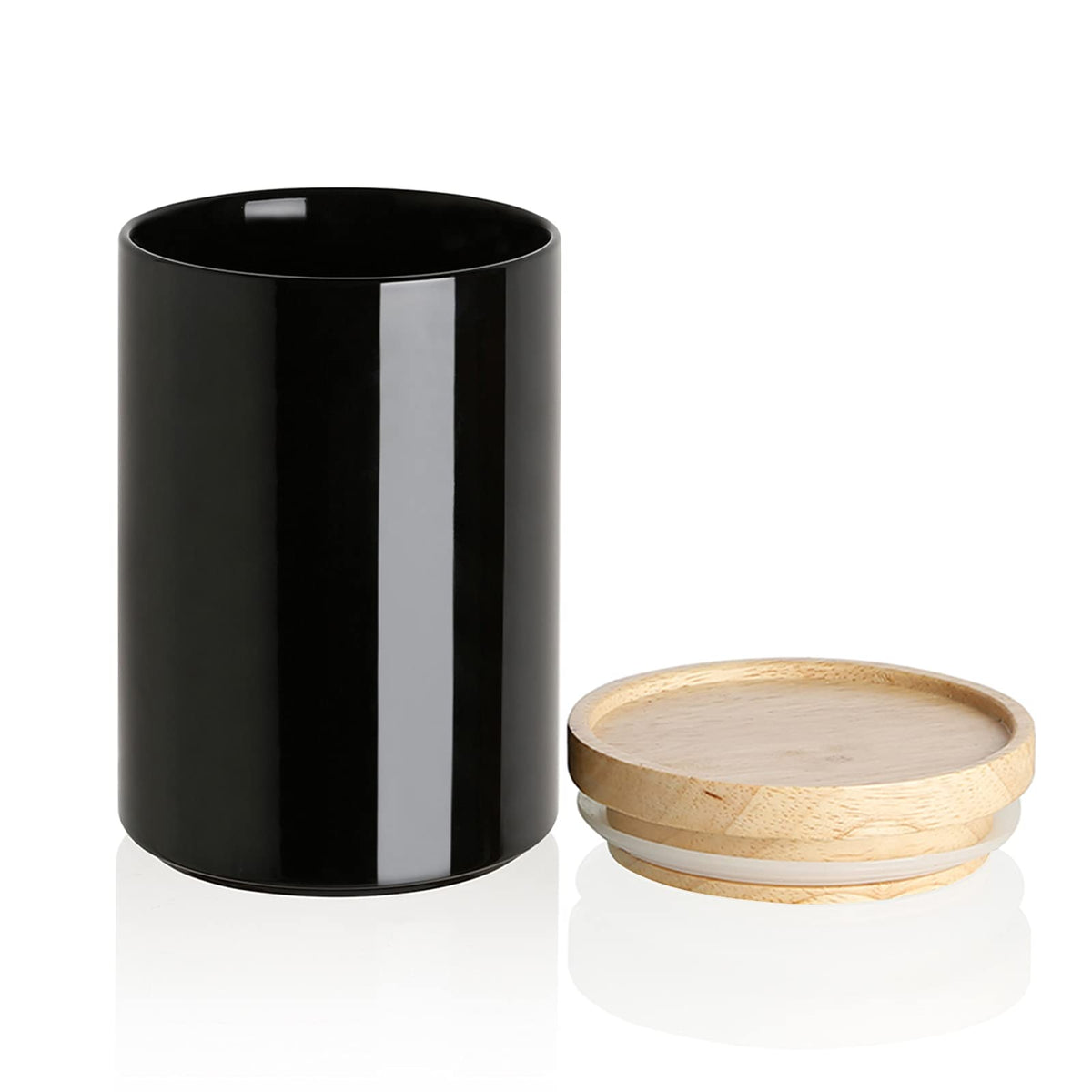 Sweejar Kitchen Canisters Ceramic Food Storage Jar, Stackable Containers with Airtight Seal Wooden Lid for Serving Ground Coffee, Tea, Sugar, Salt and More - 28 Fl Oz (Black)