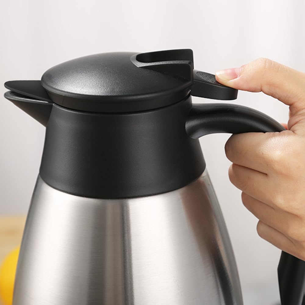 GearRoot 70oz Thermal Coffee Carafe, 2 Pack Airpot Insulated Coffee Urns Stainless Steel Vacuum Thermal Pot Dispenser for Coffee, Hot Water, Tea - Keep 12 Hours Hot, 24 Hours Cold (Silver)