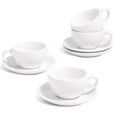 LE TAUCI 6 oz Cappuccino Cups with Saucers, Set of 4 Ceramic Coffee Cup and Saucer Set for Latte, Au Lait, Flat White, Mocha, Tea, Embossed Coffee Cups, Ceylon Blue