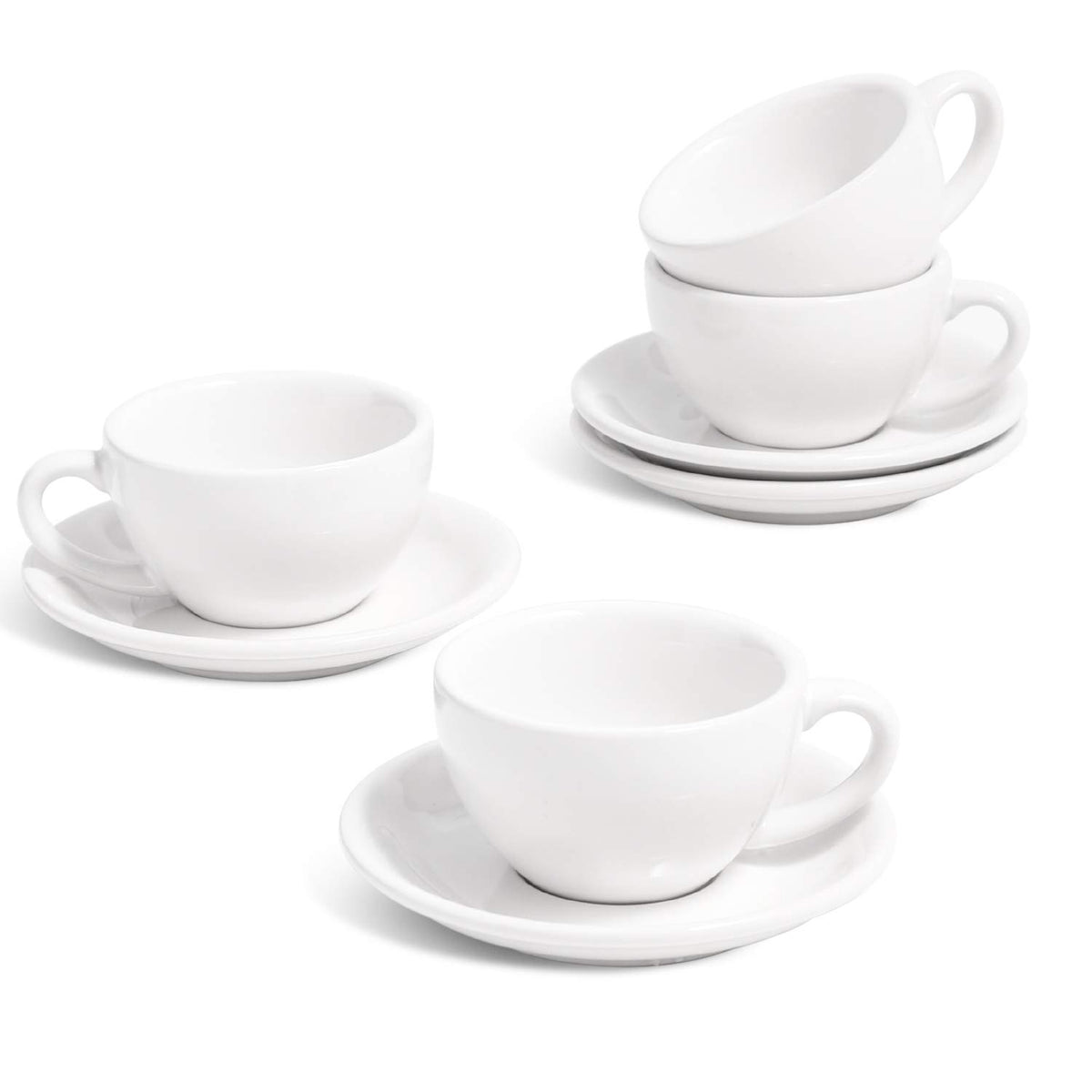 LE TAUCI 6 oz Cappuccino Cups with Saucers, Set of 4 Ceramic Coffee Cup and Saucer Set for Latte, Au Lait, Flat White, Mocha, Tea, Embossed Coffee Cups, Ceylon Blue