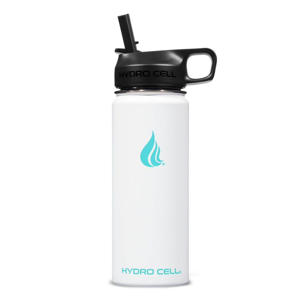 HYDRO CELL Stainless Steel Insulated Water Bottle with Straw - for Cold & Hot Drinks - Metal Vacuum Flask with Screw Cap and Modern Leakproof Sport Thermos for Adults (White 18oz)