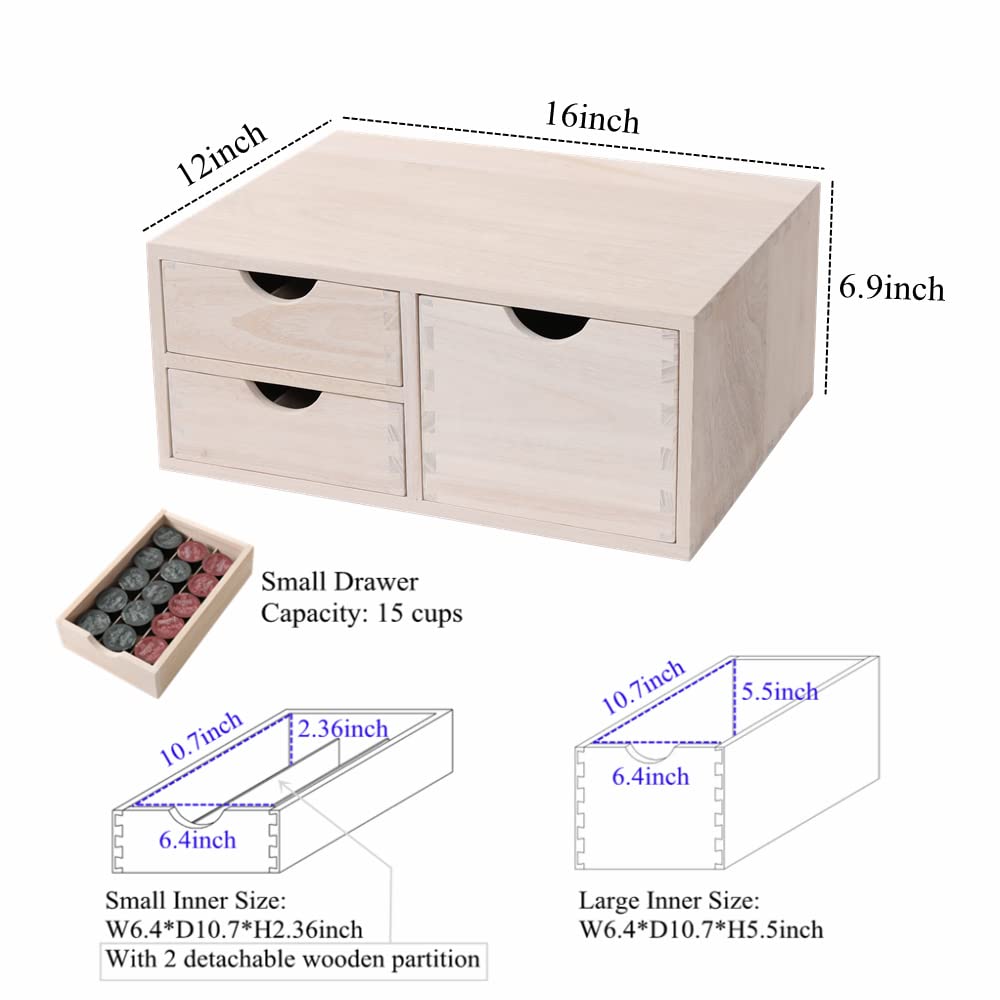 DDYURI Kitchen Storage Organizer with 3 Drawers for Coffee Brew K Cup/Coffee Pod Holder - Office Organization Drawer for Desk, Multi-Purpose Mini Wood Cabinet Countertop Stand Shelf CF2D3C White