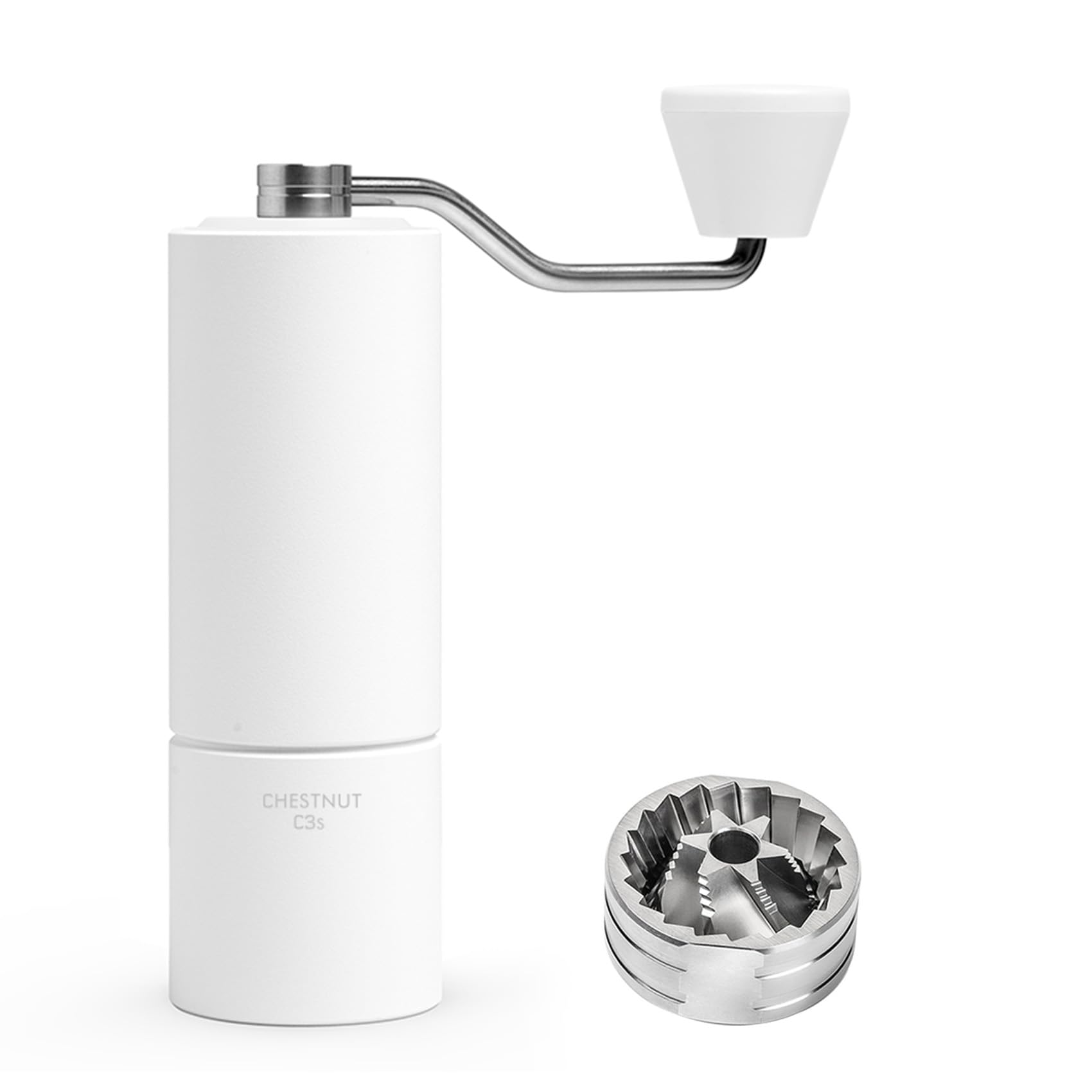 TIMEMORE Chestnut C3S Manual Coffee Grinder with CNC Stainless Steel Conical Burr Capacity 25g, Internal Adjustable Setting, Double Bearing Positioning for Travel, Camping, White