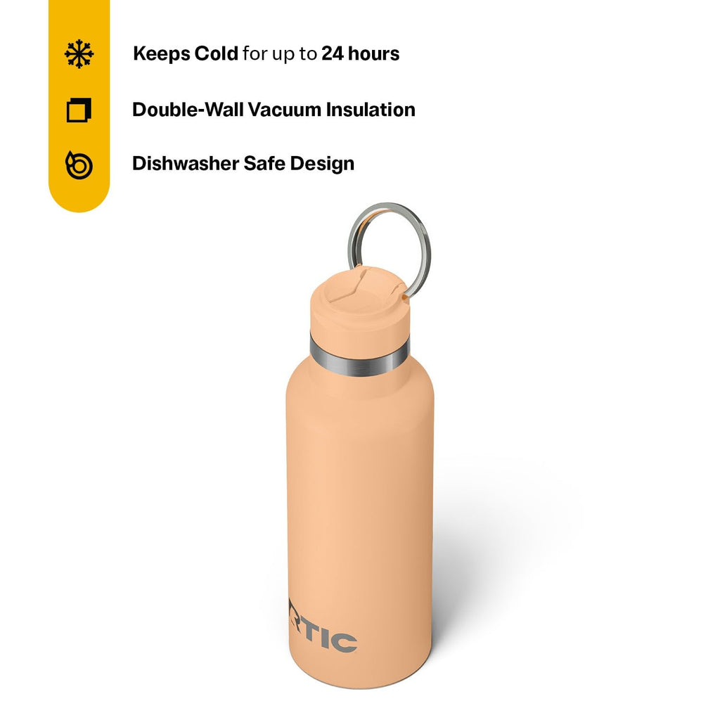 RTIC 16oz Journey Water Bottle Ceramic Lined Metal Stainless Steel Vacuum Insulated, BPA Free, Reusable, for Water, Hot and Cold Drinks, Travel, Sports, Camping, Peach Tea