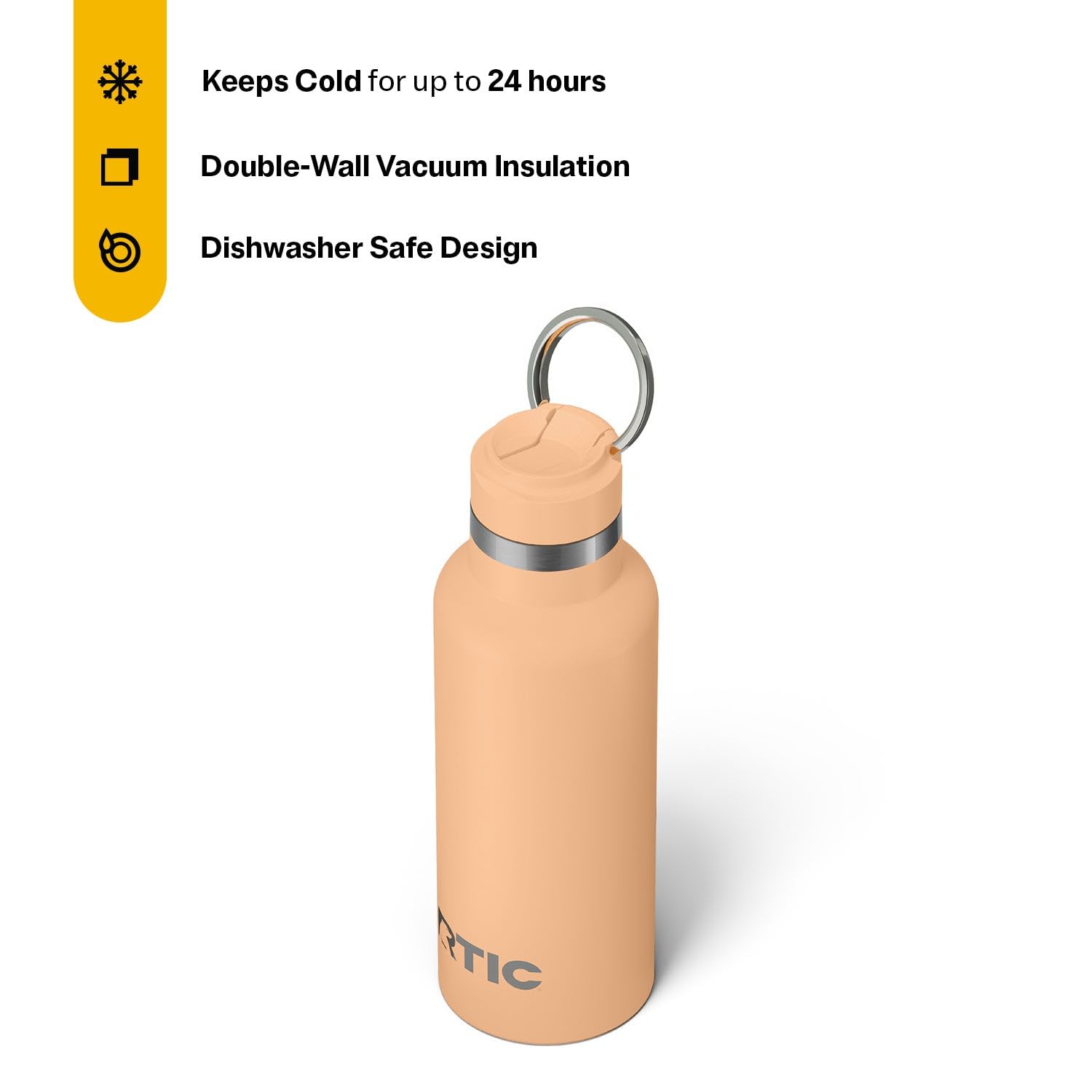 RTIC 16oz Journey Water Bottle Ceramic Lined Metal Stainless Steel Vacuum Insulated, BPA Free, Reusable, for Water, Hot and Cold Drinks, Travel, Sports, Camping, Peach Tea
