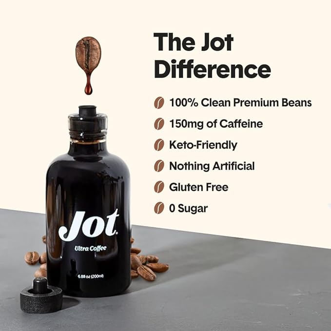 Jot Coffee Concentrate (Caramel) High Caffeine Cold Brew Coffee Concentrate Liquid for Iced Coffees, Instant Espresso, Hot or Cold Instant Coffees - Makes 14 Cups, 150mg Caffeine/Tbsp, Sugar Free