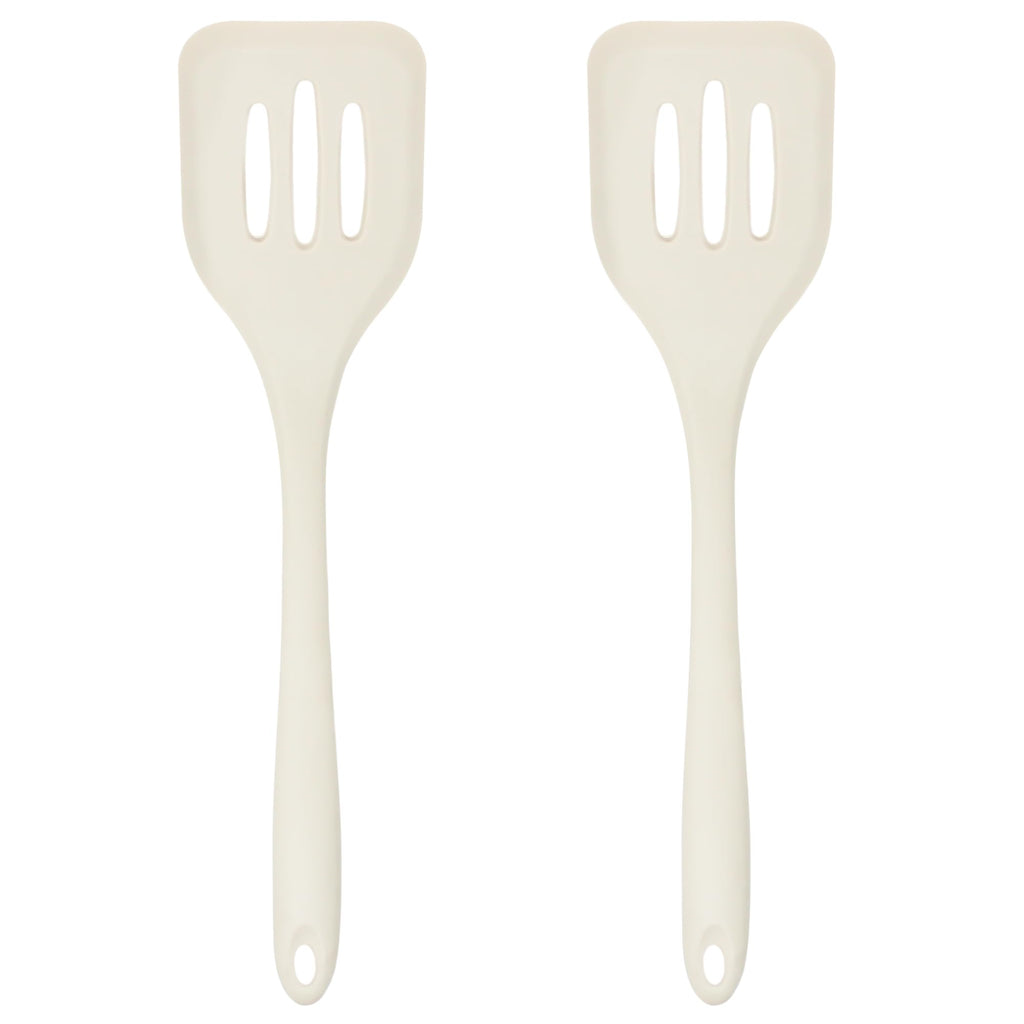 Silicone Slotted Turner Set – 2-Piece Set of Turner Spatulas for Eggs and Pancakes – Kitchen Tools and Accessories with Comfortable Handles, Heat-Resistant Utensils for Cooking & Baking – Cream