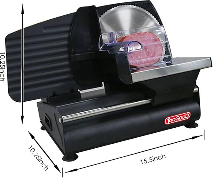 TOOGOOD 7.5" Meat Slicer, Electric Food Slicer Machine with Removable Stainless Steel Blade, Deli Food Slicer for Home Use, Slicing Frozen Meat,Hard Cheese, Ham and Deli,Black