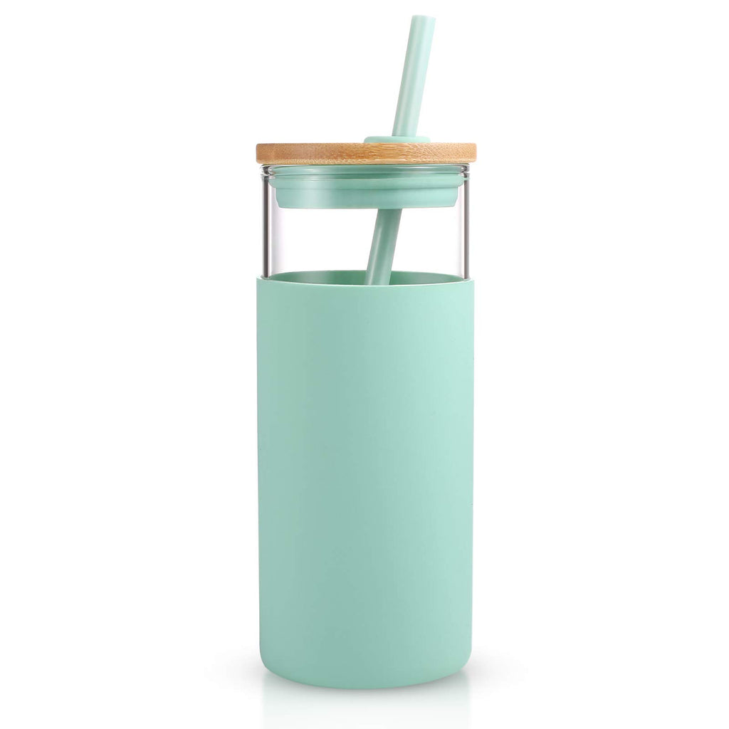 Tronco 20 oz Glass Tumbler with Lids and Straws, Reusable Iced Coffee Cups