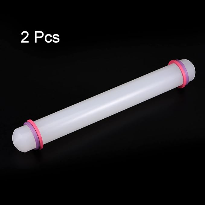 HARFINGTON 2pcs Fondant Rolling Pin 12 Inch x 1.38 Inch Adjustable Guide Rings Non-Stick PP Plastic Fondant Roller Dough Roller Kitchen Decorating Tools for Cookie Pastry Pizza Clay