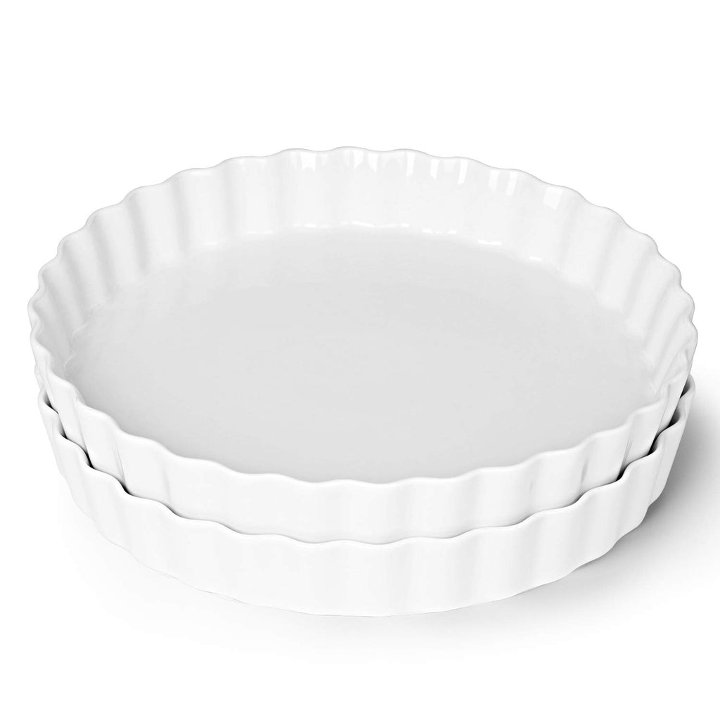 ONTUBE Ceramic Pie Pans 11 Inches, Quiche Pans (White, 11" x 1 Pieces)