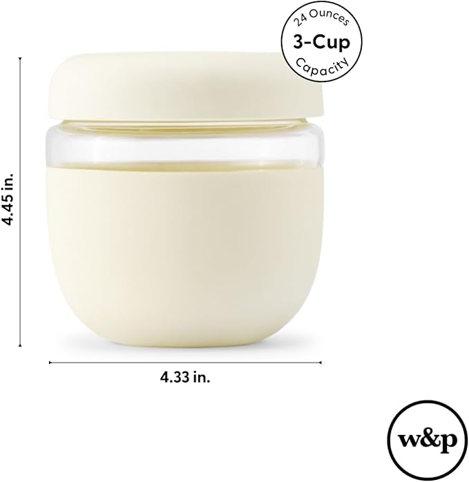 W&P Porter Seal Tight Glass Lunch Bowl Container w/ Lid | Cream 24 Ounces | Leak & Spill Proof, Soup & Stew Food Storage, Meal Prep, Airtight, Microwave and Dishwasher Safe, BPA-Free