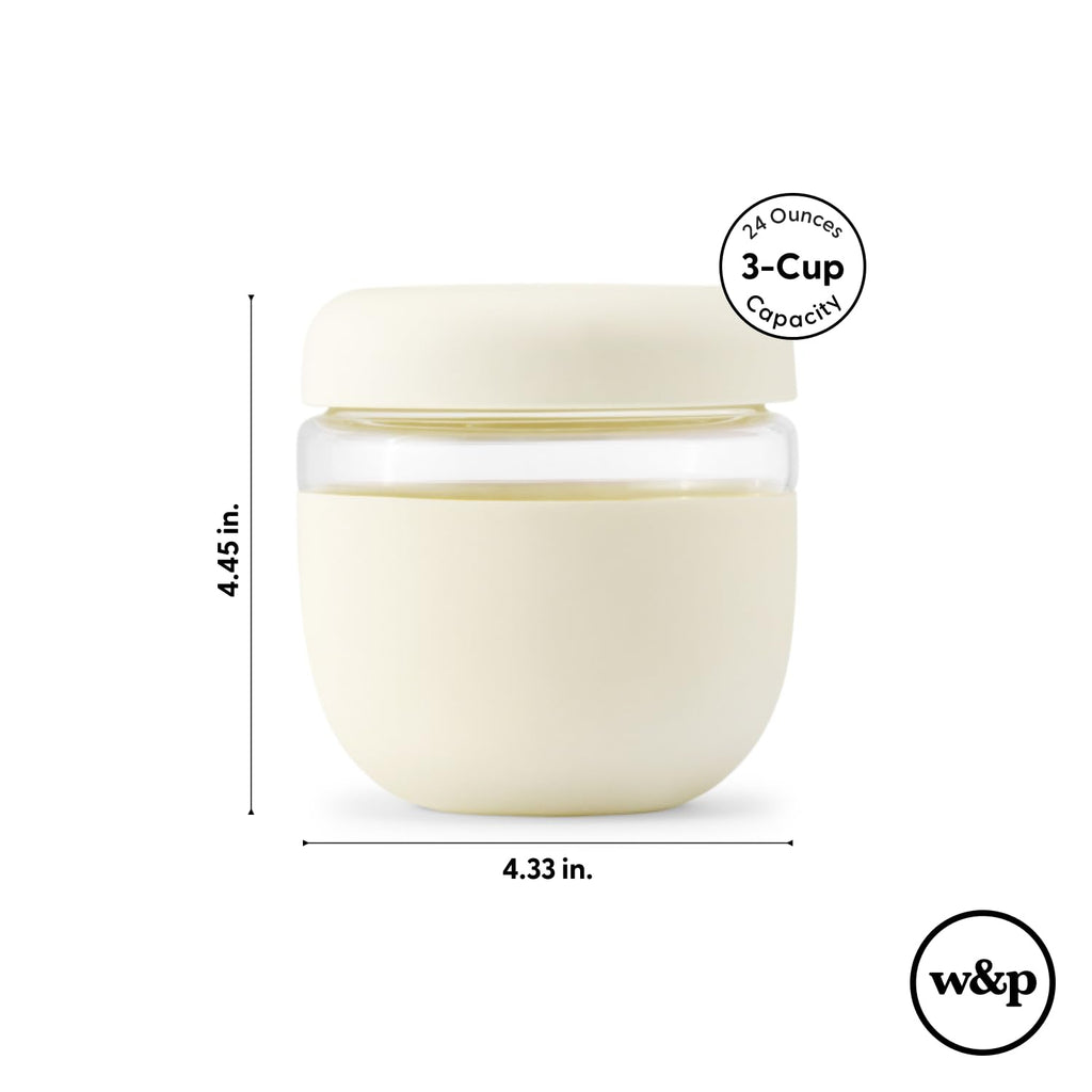 W&P Porter Seal Tight Glass Lunch Bowl Container w/ Lid | Cream 24 Ounces | Leak & Spill Proof, Soup & Stew Food Storage, Meal Prep, Airtight, Microwave and Dishwasher Safe, BPA-Free