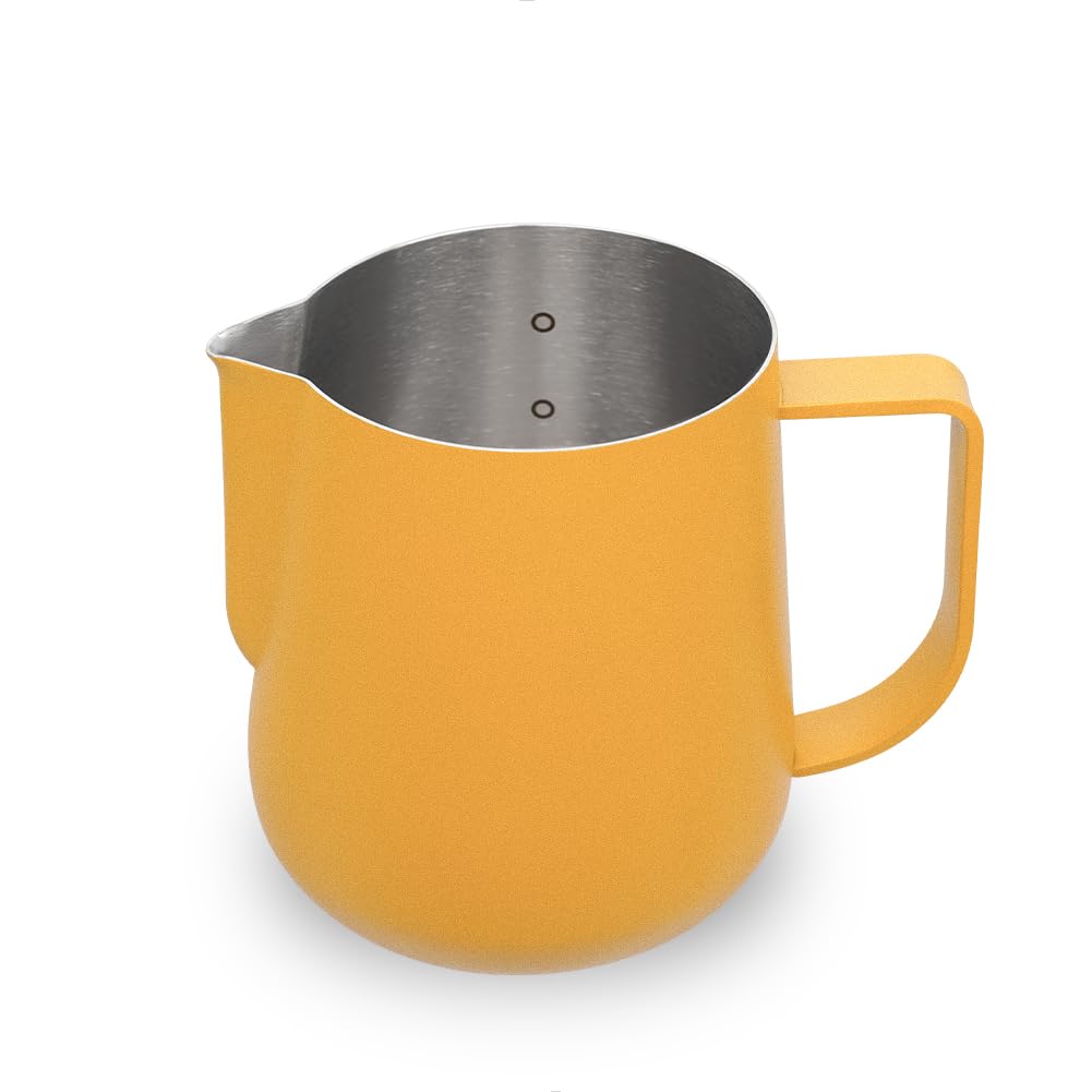 watchget Milk Frothing Pitcher 500ml/17oz Espresso Steaming Pitcher with Matte Yellow Coating Stainless Steel Milk Steamer Jug Milk Frothing Cup, Yellow