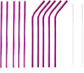 10 Pcs Stainless Steel Straws, Reusable Drinking Straws, 5 Straight + 5 Bent Metal Straws Set With 2 Pcs Cleaning Brushes (Rose Red, 10.5 Inch)