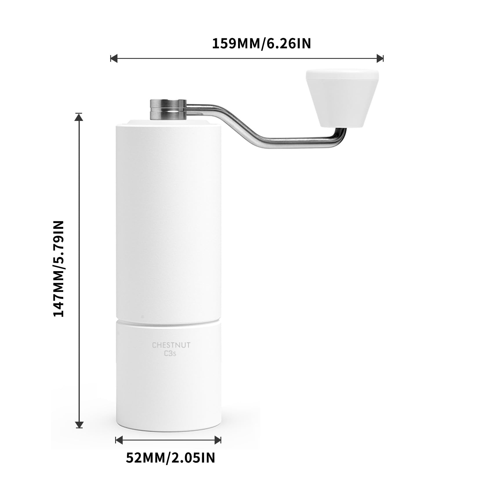 TIMEMORE Chestnut C3S Manual Coffee Grinder with CNC Stainless Steel Conical Burr Capacity 25g, Internal Adjustable Setting, Double Bearing Positioning for Travel, Camping, White