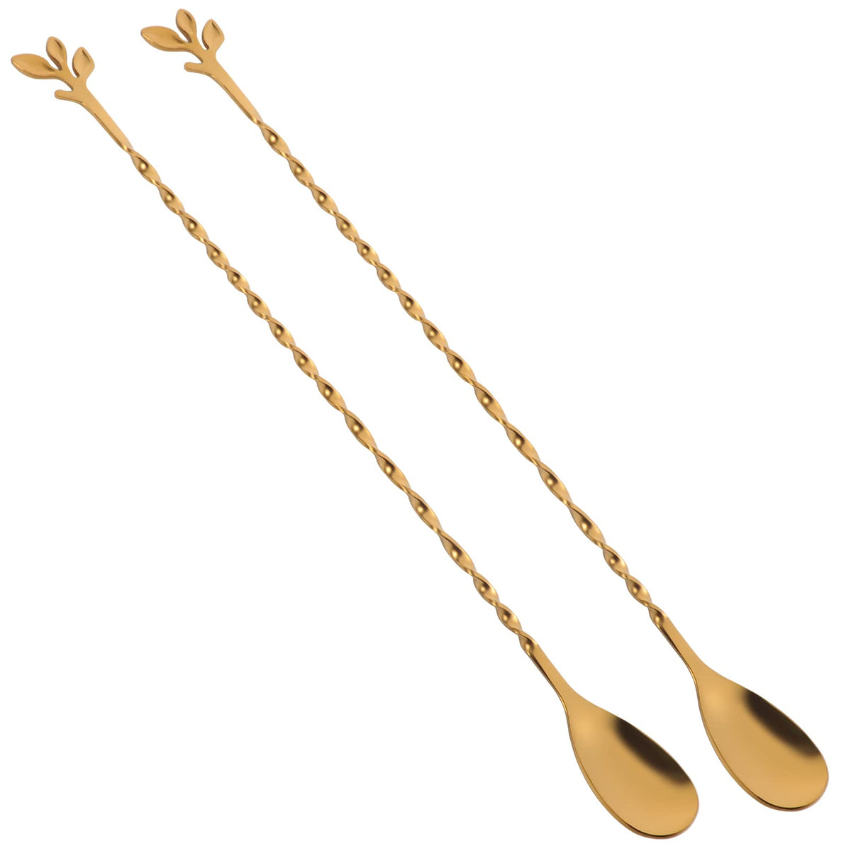 AnSaw Silver 10-Inch Stainless Steel Cocktail Spoon with Leaf Handle