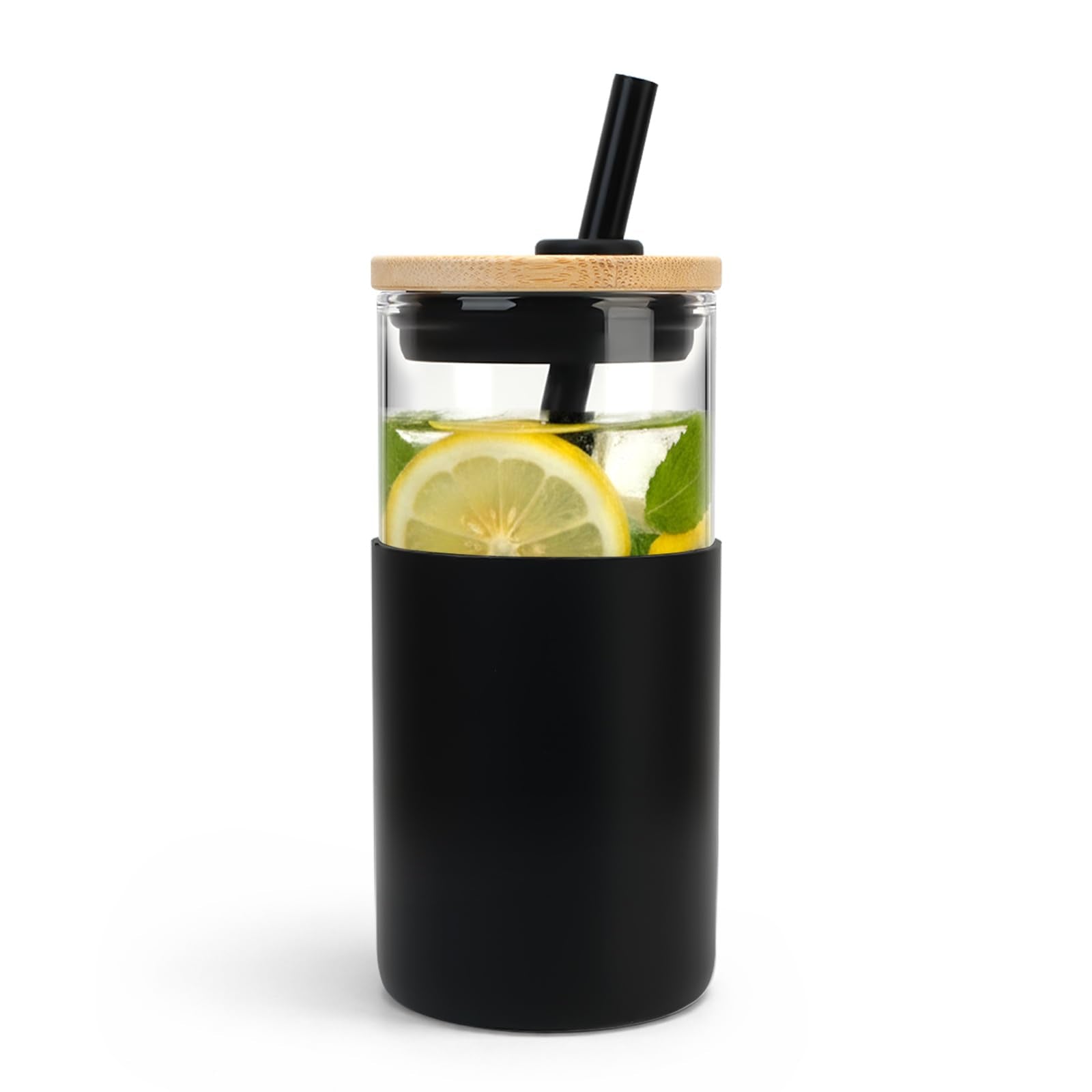 Tronco 16 oz Glass Tumbler with Lids and Straws, Reusable Iced Coffee Cups