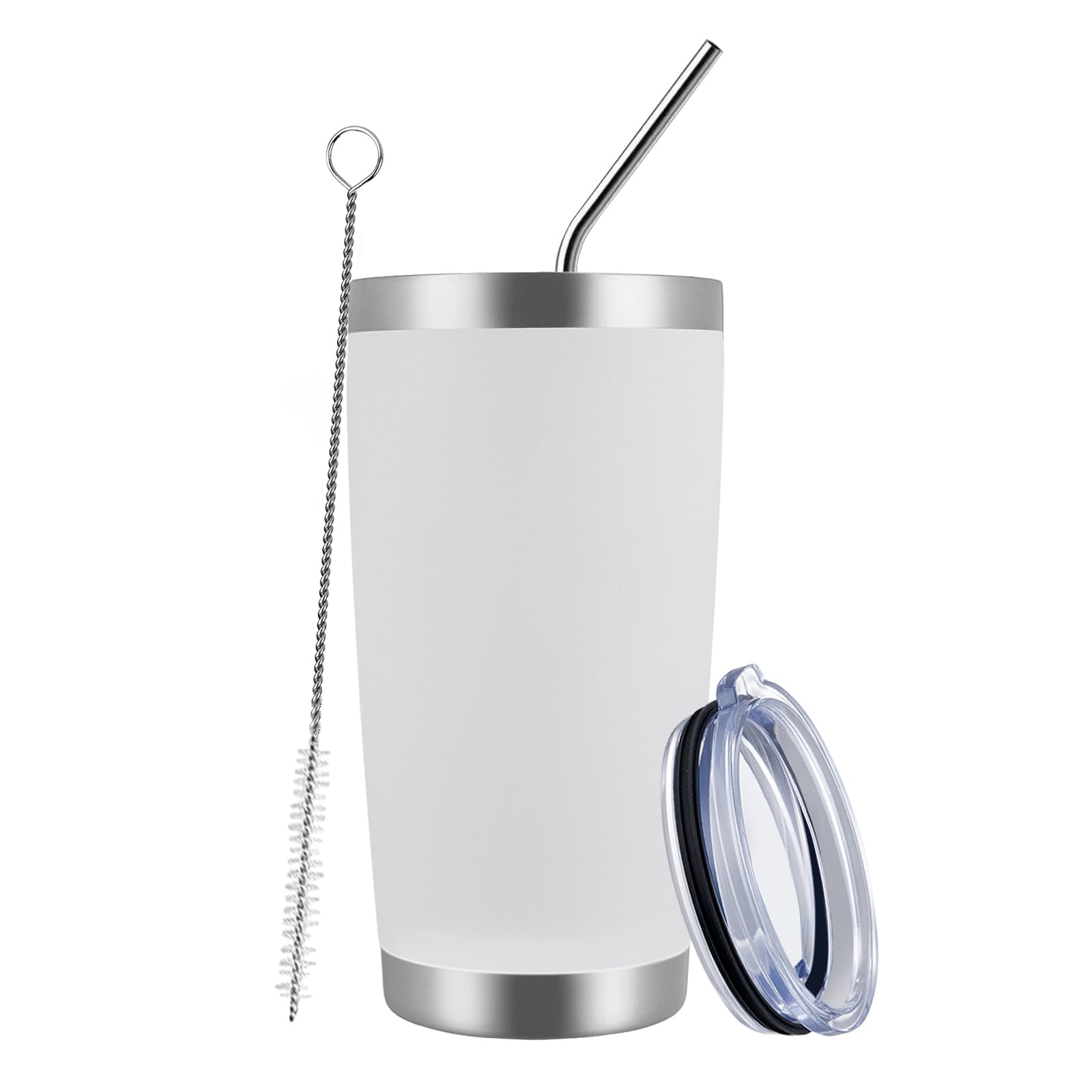 MEWAY 20oz Tumbler Cup Double Wall Vacuum Insulated Travel Mug Bulk, Stainless Steel Tumblers with Lid and Straw, Durable Powder Coated Coffee Cups for Cold & Hot Drinks (White, 1)