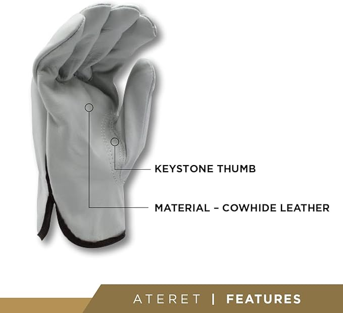 ATERET 12 Pairs XX-Large Heavy Duty Durable Cowhide Leather Work Gloves I Driver Gloves for Truck Driving, Warehouse, Gardening, Farming