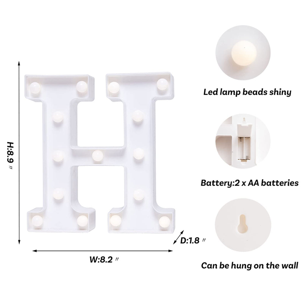 Foaky LED Letter Lights Sign Marquee Light Up Letters Sign for Night Light Wedding/Birthday Party Battery Powered Christmas Lamp Home Bar Decoration(H)