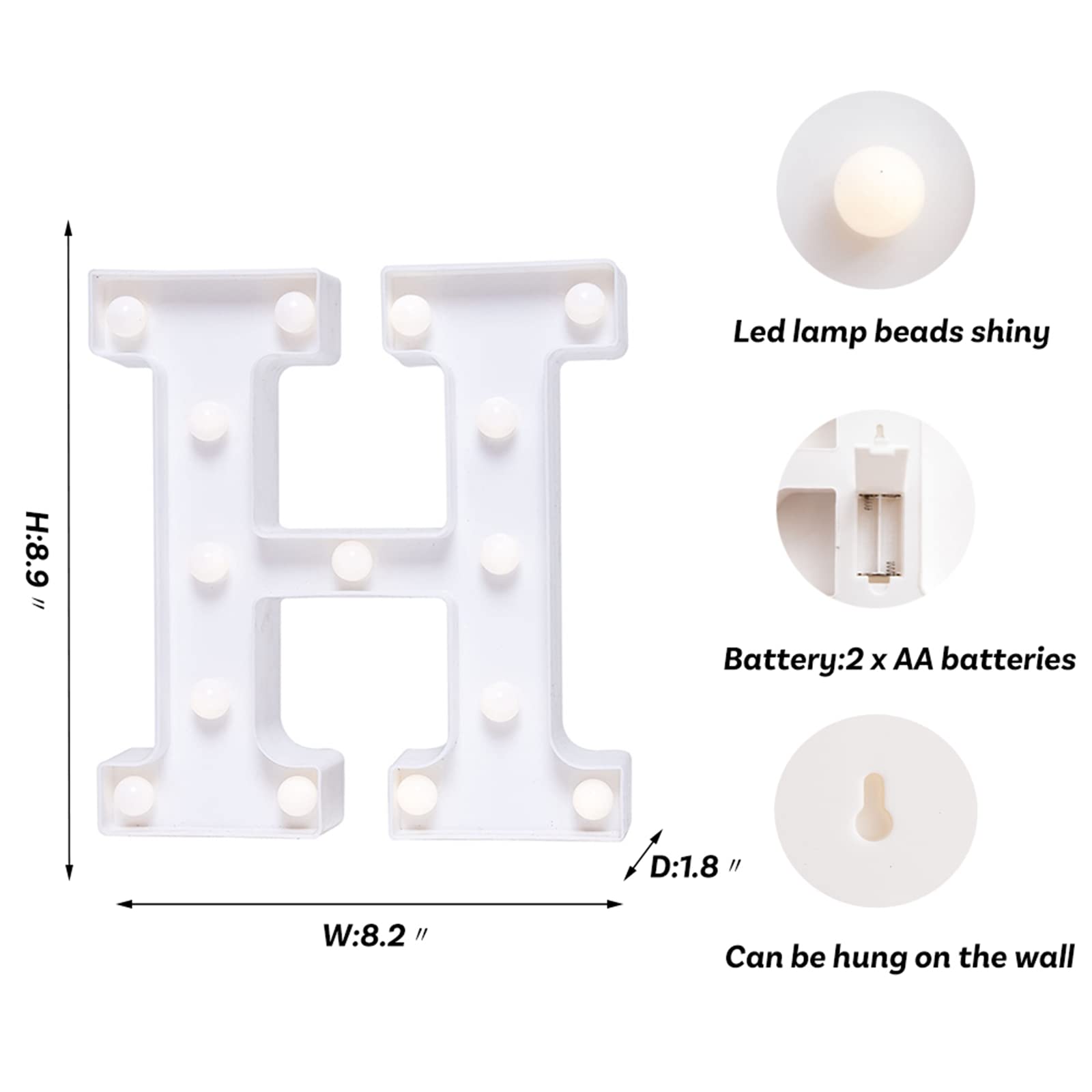 Foaky LED Letter Lights Sign Marquee Light Up Letters Sign for Night Light Wedding/Birthday Party Battery Powered Christmas Lamp Home Bar Decoration(H)