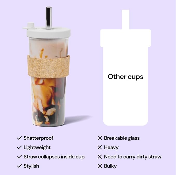 Dodoko Reusable 24 oz Bubble Tea Cup with Lid and Straw - Iced Coffee Cup - Smoothie Tumbler to Go - Breeze Blue