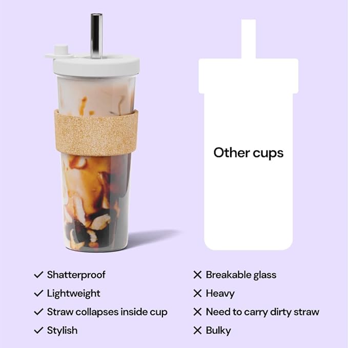 Dodoko Reusable Boba Cup with Straw - Iced Coffee & Smoothie Tumbler 24 oz - Bubble Pink