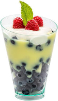 Restaurantware 5 Ounce Mini Dessert Cups 100 Disposable Parfait Cups - Round Slanted Clear Plastic Shooter Cups Serve Appetizers Snacks or Samples For Weddings Catered Events or Parties
