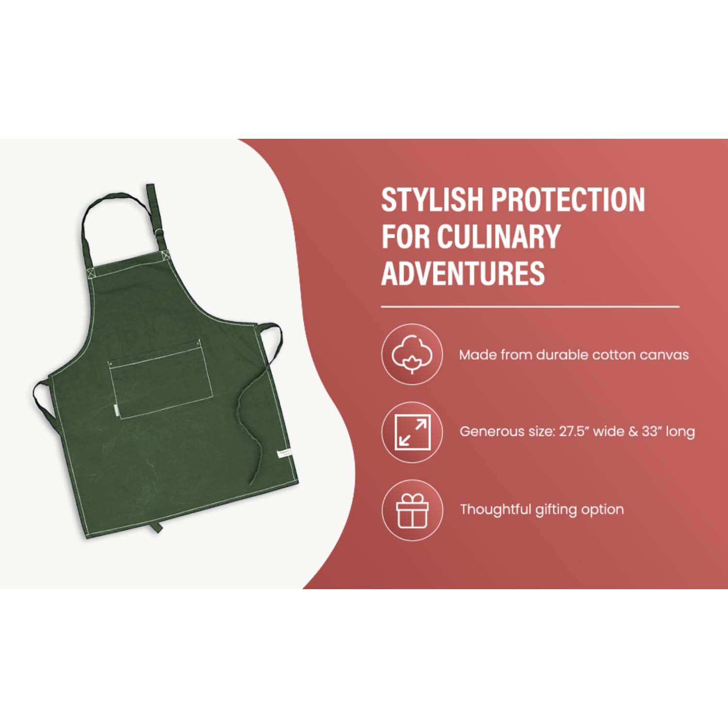 AMOUR INFINI Cotton Solid Aprons for Women with Pocket, Adjustable Strap and Waist Ties Washed Chef Aprons for Cooking, Baking and Gardening (27.5x33 Inches - Green)