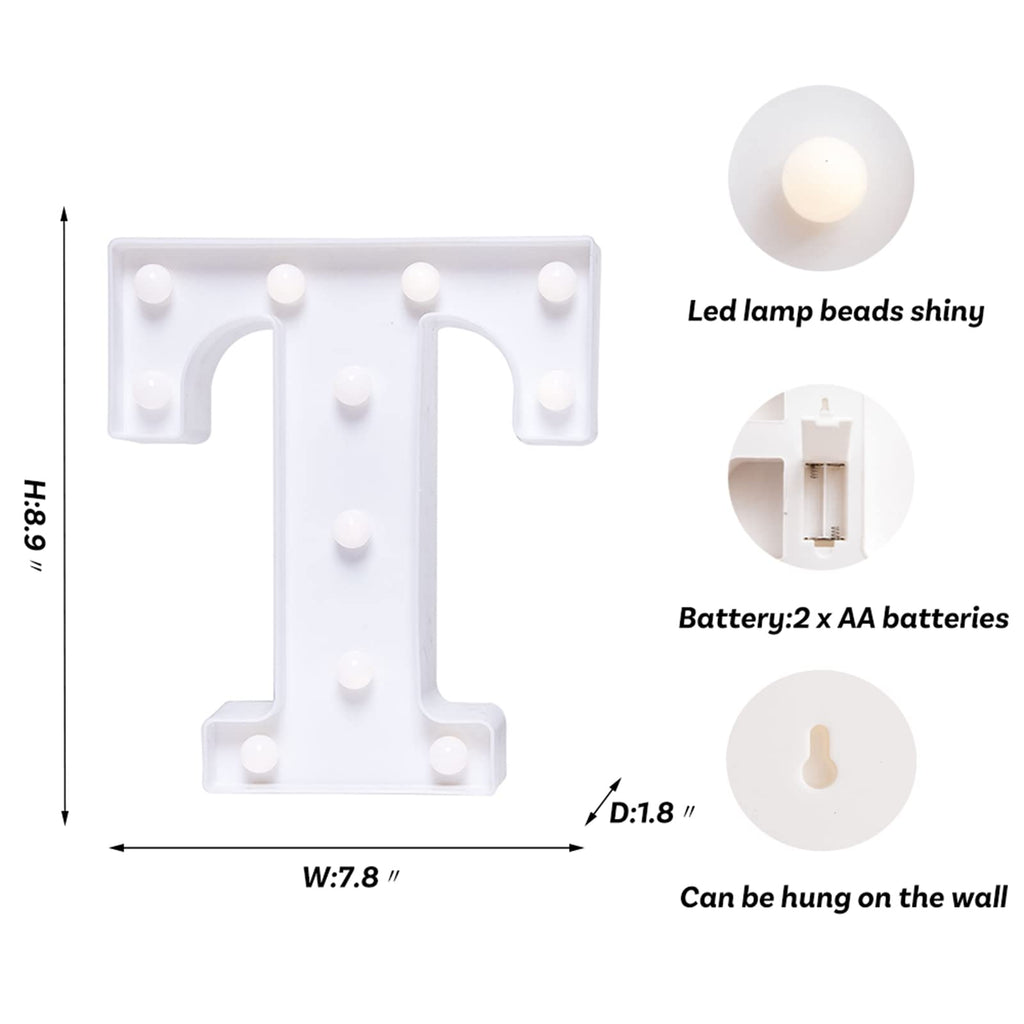 Foaky LED Letter Lights Sign Marquee Light Up Letters Sign for Night Light Wedding/Birthday Party Battery Powered Christmas Lamp Home Bar Decoration(T)