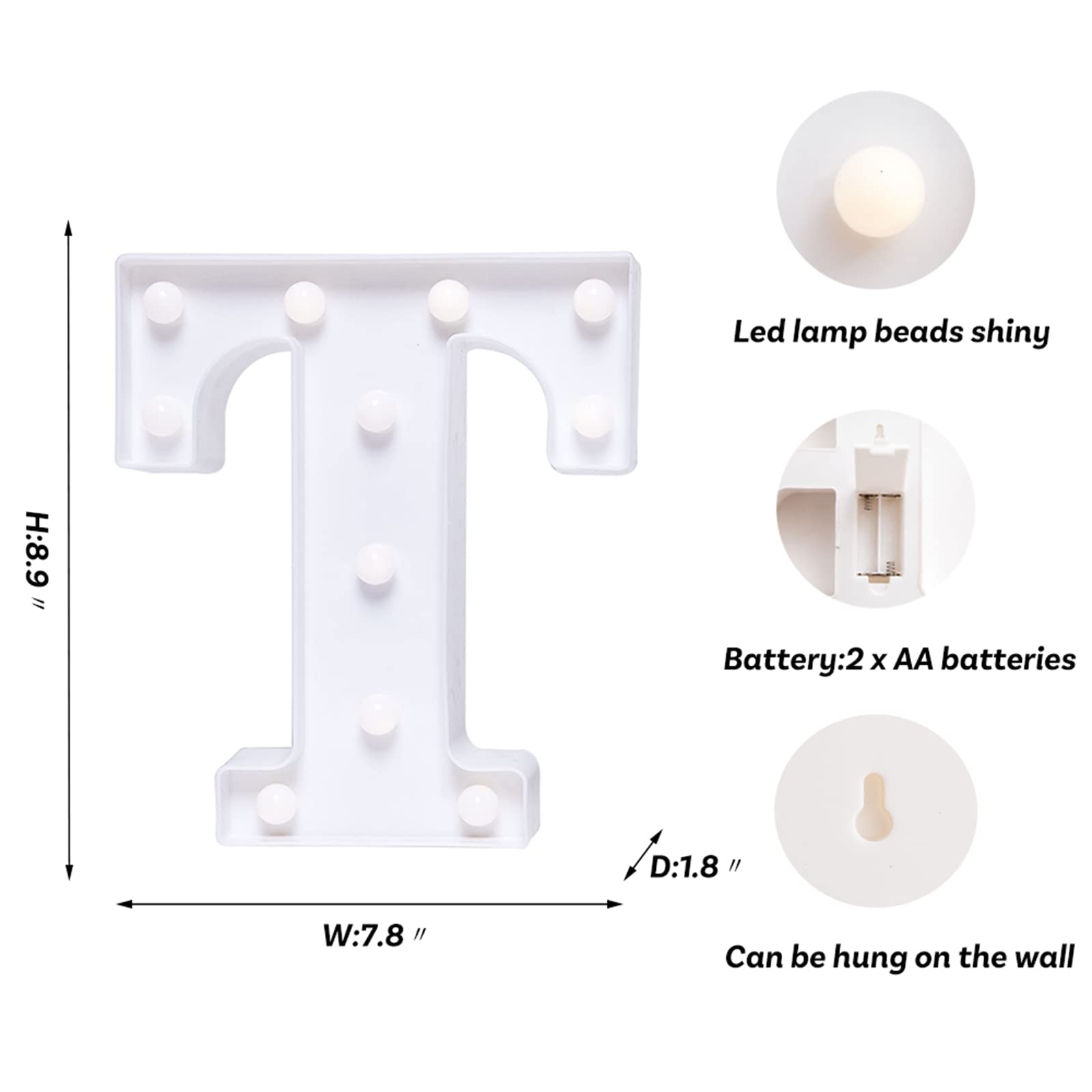 Foaky LED Letter Lights Sign Marquee Light Up Letters Sign for Night Light Wedding/Birthday Party Battery Powered Christmas Lamp Home Bar Decoration(T)