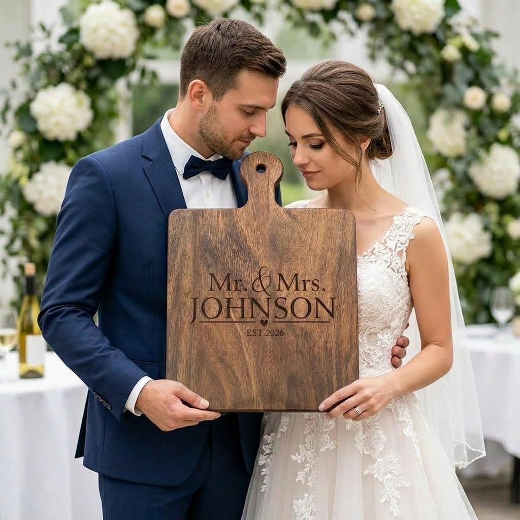 callie Personalized Mr & Mrs Cutting Board, Engraved Wedding Gift for Newly Married Couples