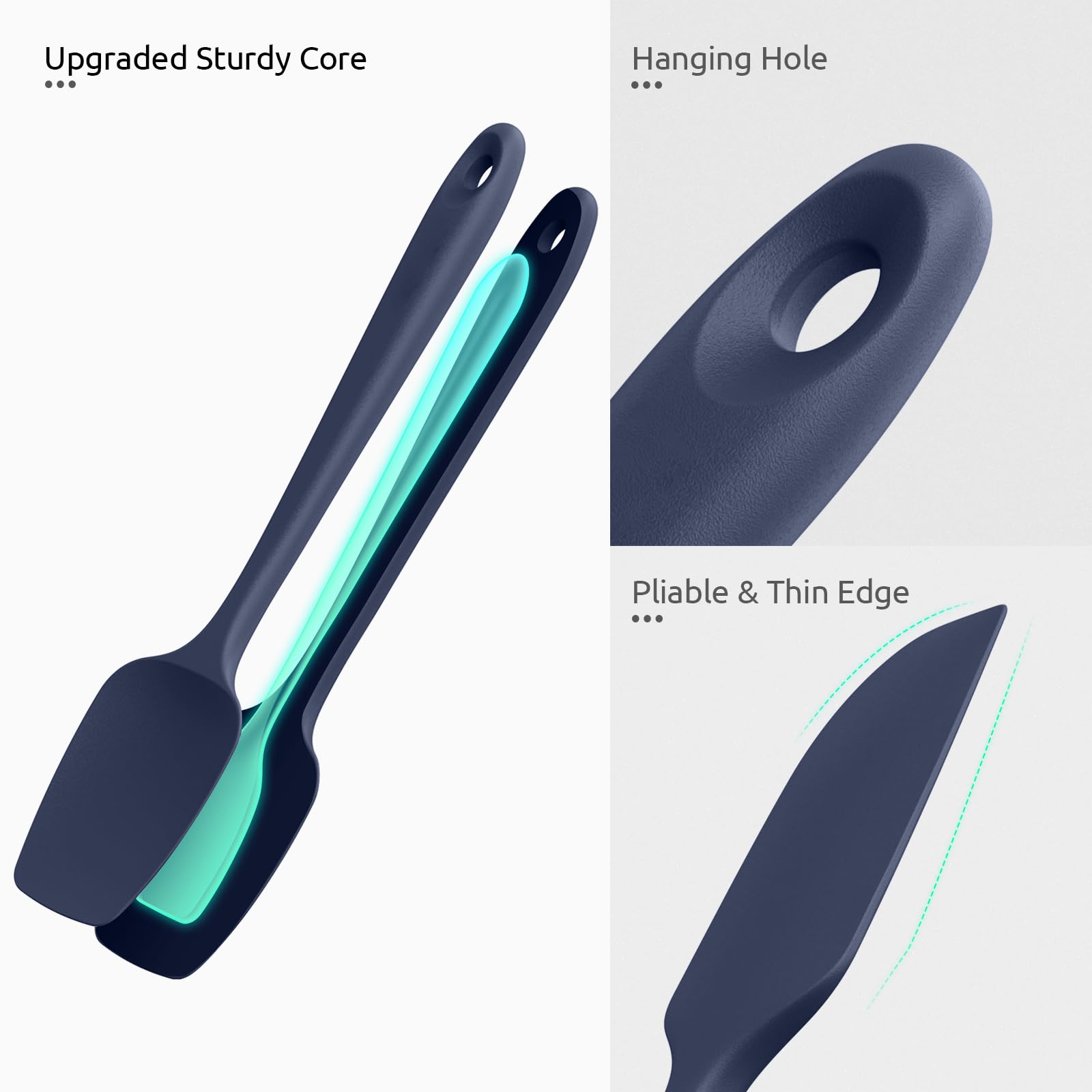 U-Taste Silicone Spatula Set, 600ºF High Heat Resistant, 3Pc, Midnight Blue