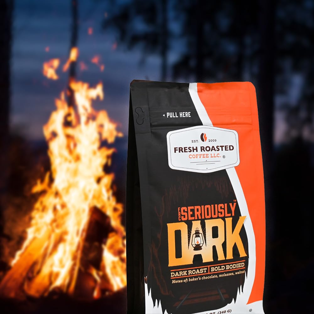 Fresh Roasted Coffee, Seriously Dark Artisan Blend Drip Ground Coffee, Dark Roast, Kosher, 12 oz