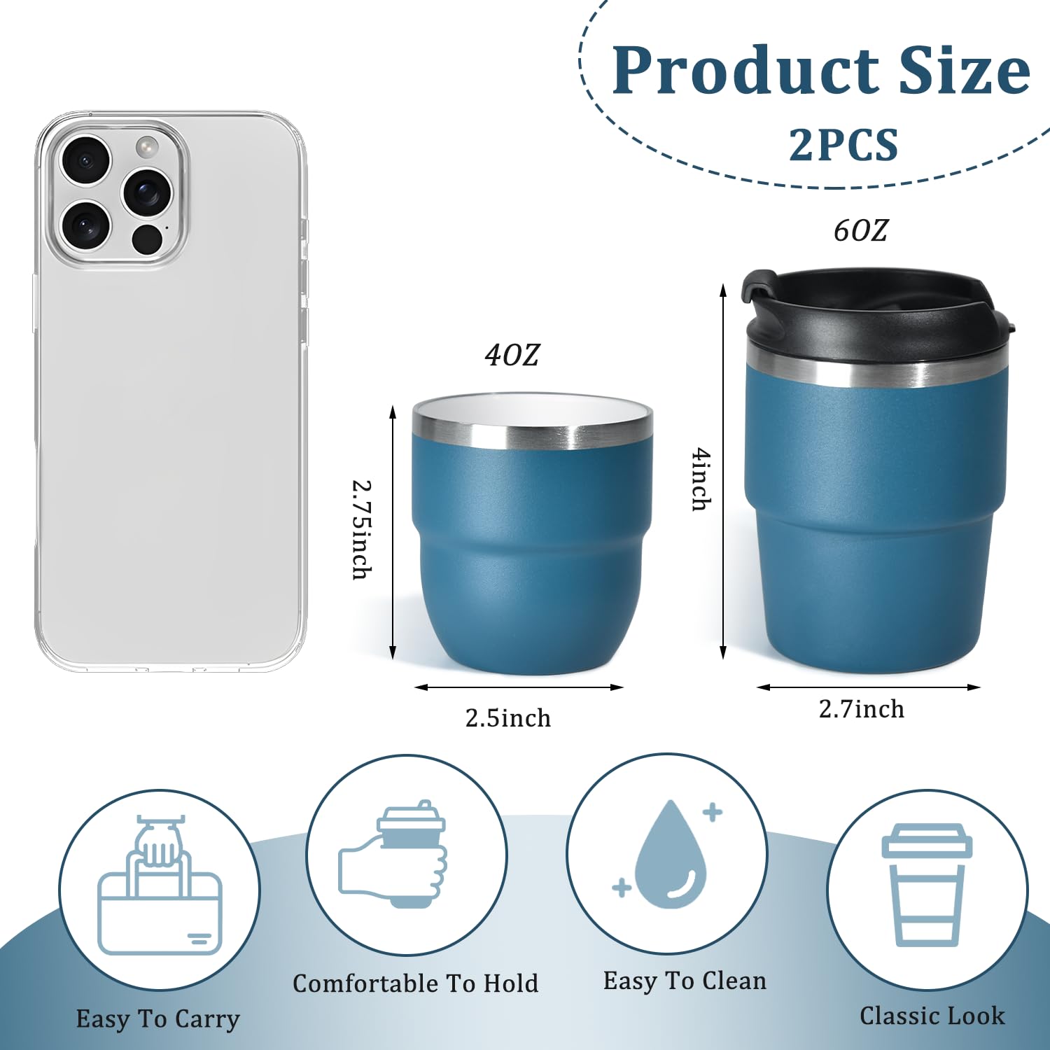 CHLJAR Espresso Cups, 4oz Insulated Espresso Cup Set of 2, Espresso Shot Cups, Stainless Steel Espresso Glasses, Stackable Mini Tumbler, Small Cup for Coffee
