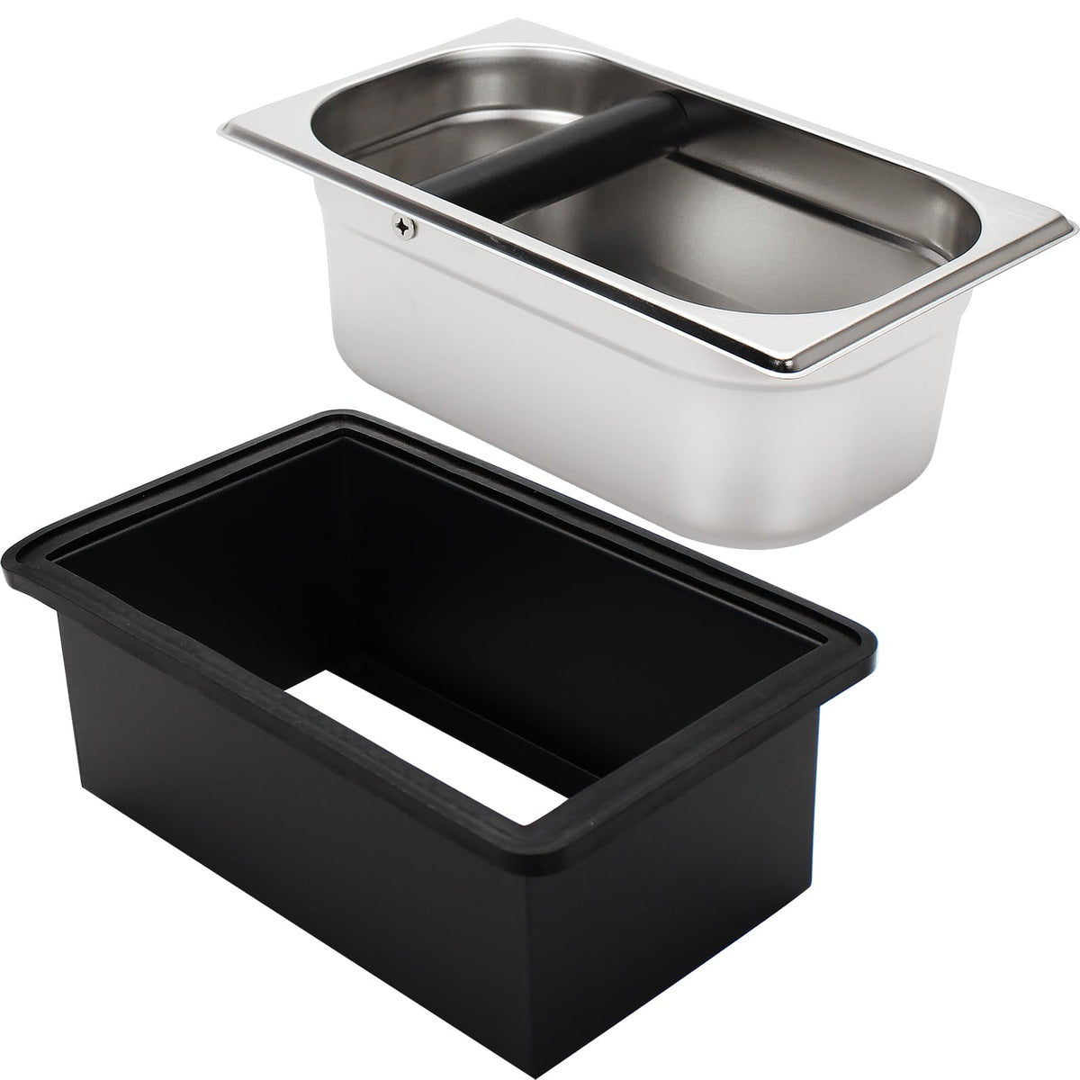 DIBTSA Espresso Knock Box,Stainless Steel Coffee Pucks Container, with Steel Holder and Noise Reduction Rubber Ring (10.94 x 6.88 x 4.25 inch)