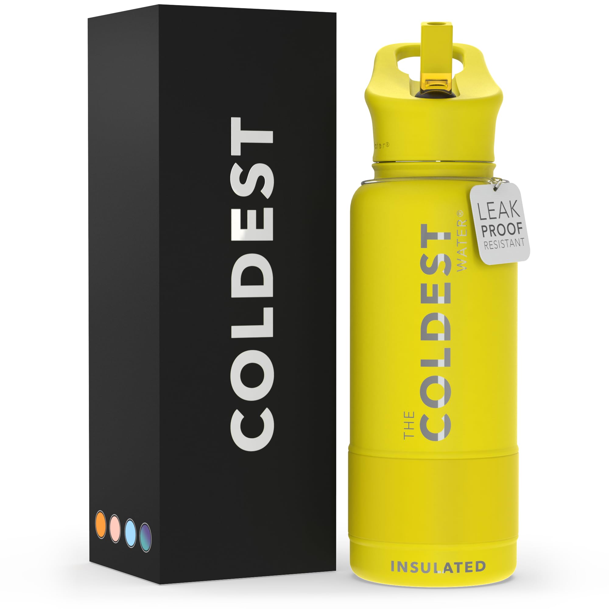 Coldest Insulated Water Bottle with Straw Lid - Stainless Steel Metal Insulated Bottle for Men & Women (Solar Yellow, 32 oz)