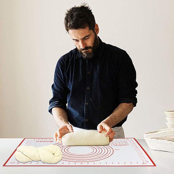 Silicone Pastry Mat for Rolling Dough Non Slip Extra Large 20''×28'',Silicone Baking Mat Nonstick,Non Stick Dough Kneading Cutting Mat with Measurement for Fondant Pie Bread Cookie (Red-XL)